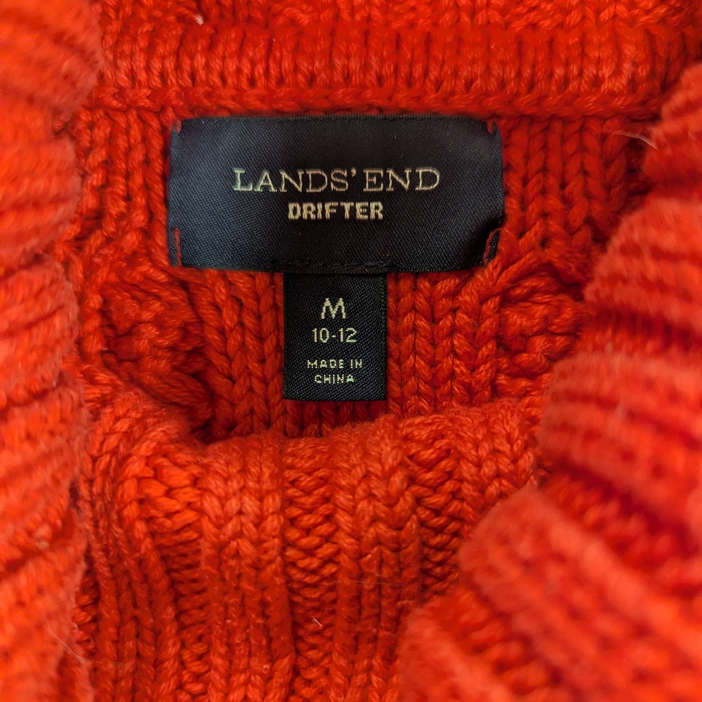 Lands' End Drifter Chunky Cable Knit Turtleneck Sweater In Red - Picture 5 of 12
